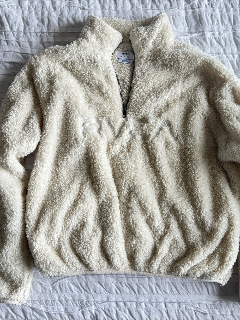 RVCA Women's Ivory Sherpa Quarter-Zip Pullover
